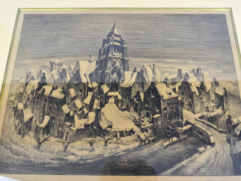 Rycina "Sneeuw" Edmond van Dooren Belgia lata 20te rama 60/47cm