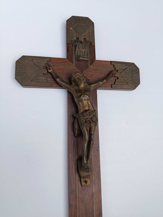 Crucifixo Pau-Santo com Cristo em Bronze Anos 20 35,5 cm