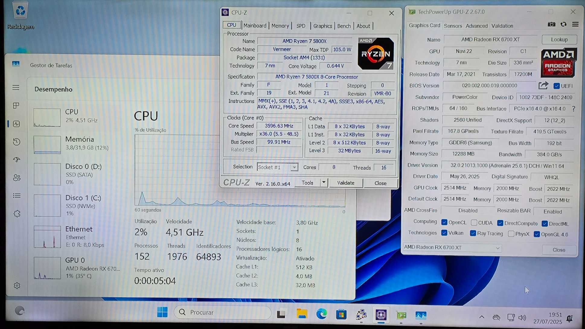DESKTOP GAMING | Ryzen 7 5800x | RX 6700 XT | 32 GB DDR4 | 512GB NVME