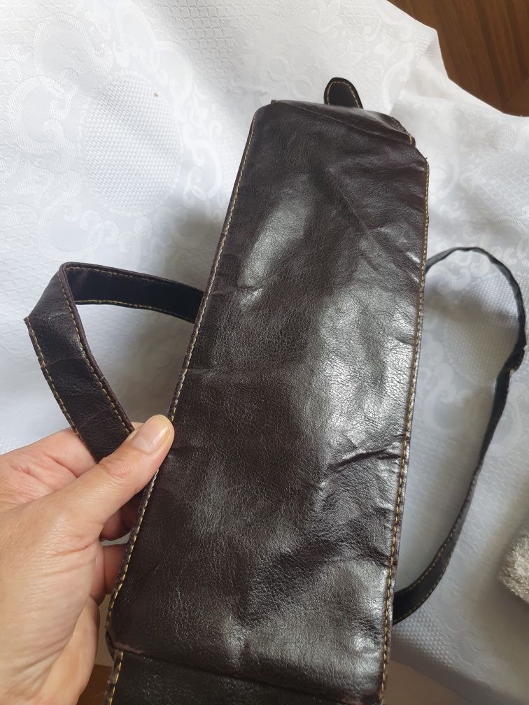 Torba  na ramie brązowa na zamek regulowany  pasek