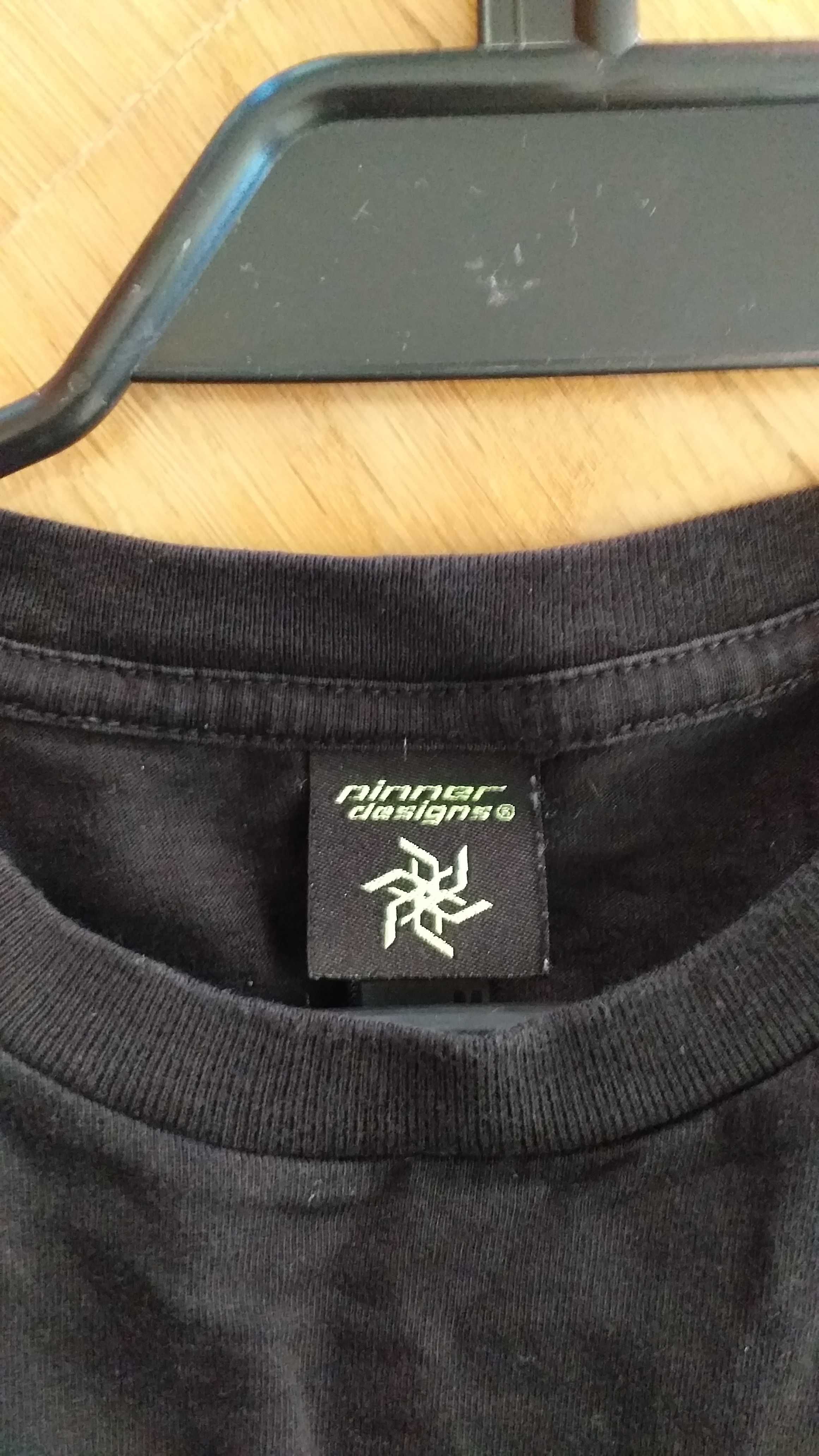 Koszulka czarna męska z zielonym nadrukiem napis pinner design - rower