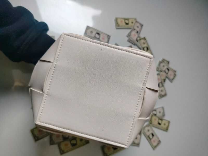 Torebka koszyczek kostka kwadratowa pleciona ręki skórzana KOSZ woreK