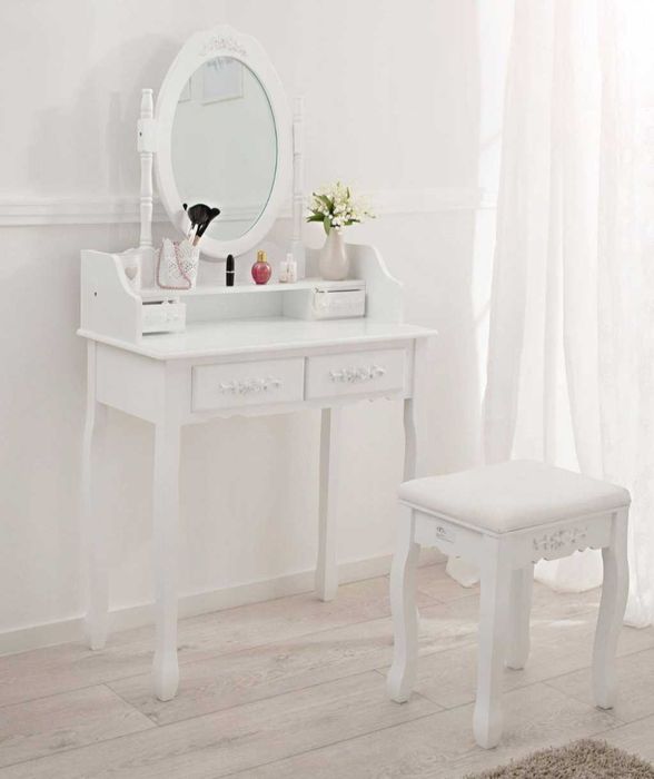 Toaletka biała z Lustrem i taboretem
