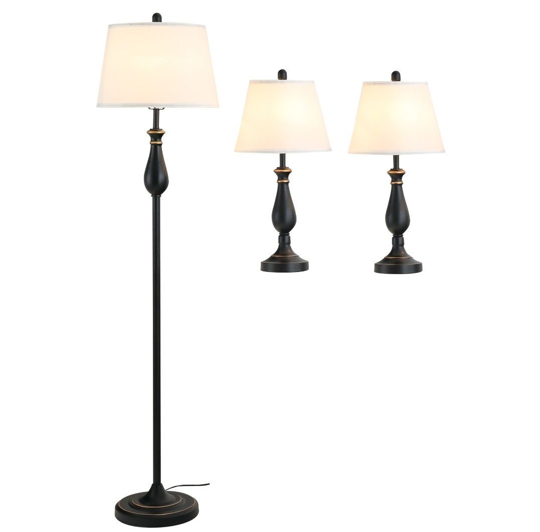 Zestaw 3 lamp 1 lampa podłogowa 2 lampy stołowe