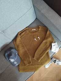 Oliwkowy khaki sweter damski C&A XS/34/6 z grubej włóczki dzianinowy
