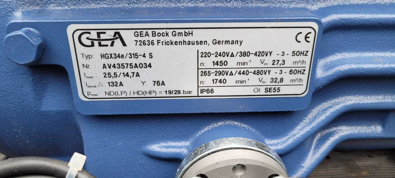 Sprężarka chłodnicza GEA BOCK HGX34e/315-4S 27,3m3  15,75 KW