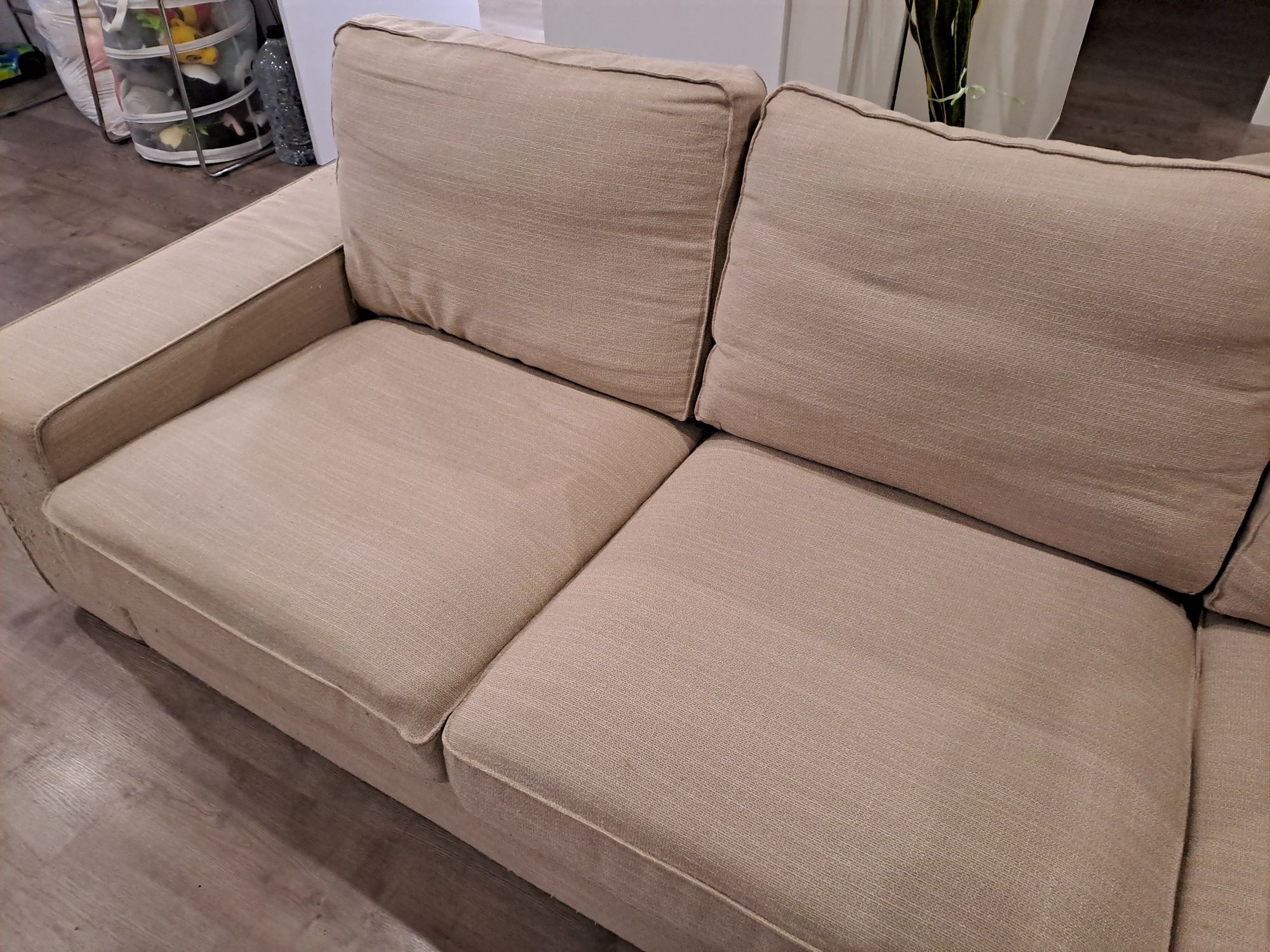 Sofá 3 lugares chaise bege