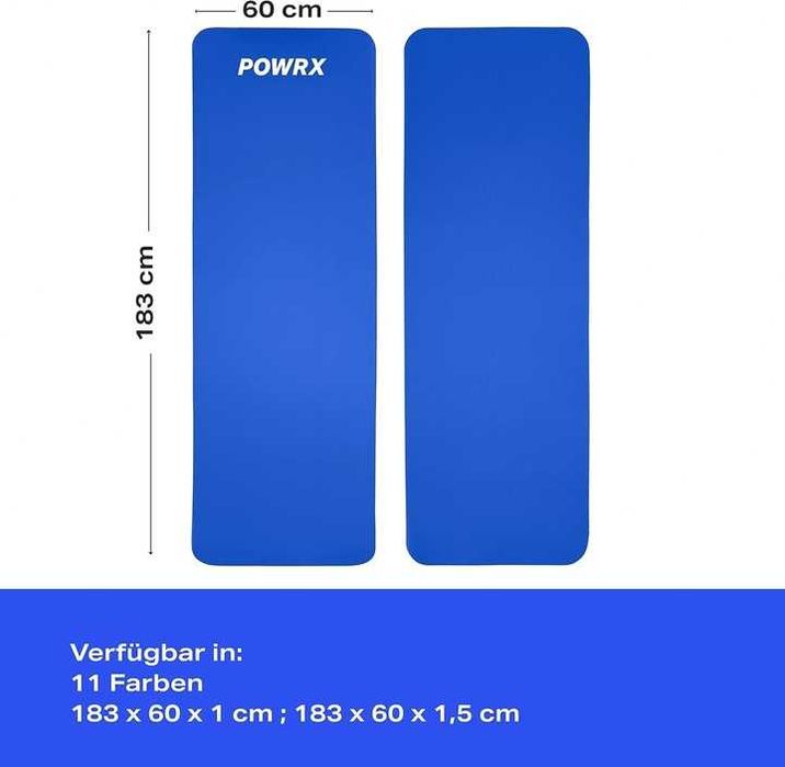 POWRX – Mata do ćwiczeń 183x60x1 cm, ciemnoniebieska + torba i pasek