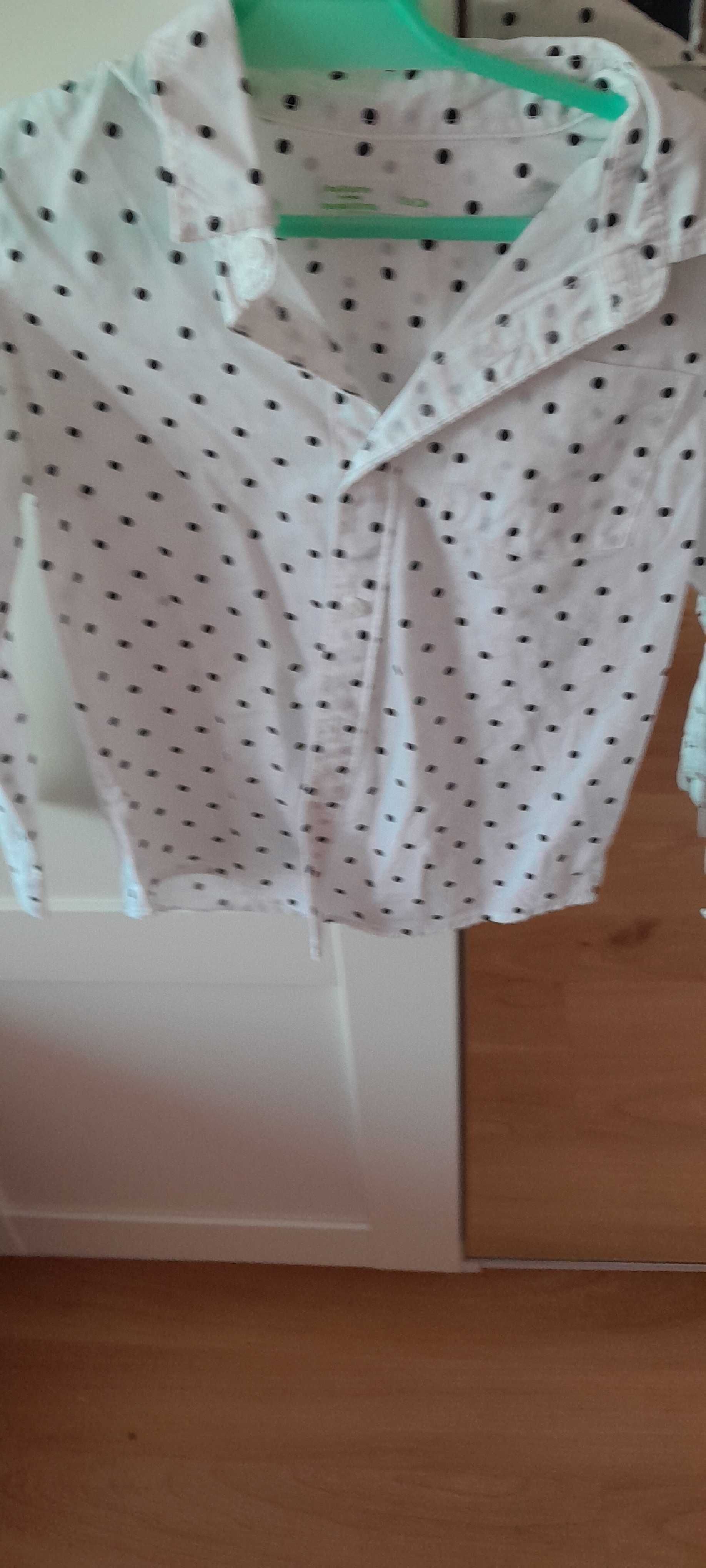 Koszula na guziczki biała w czrne groszki 116