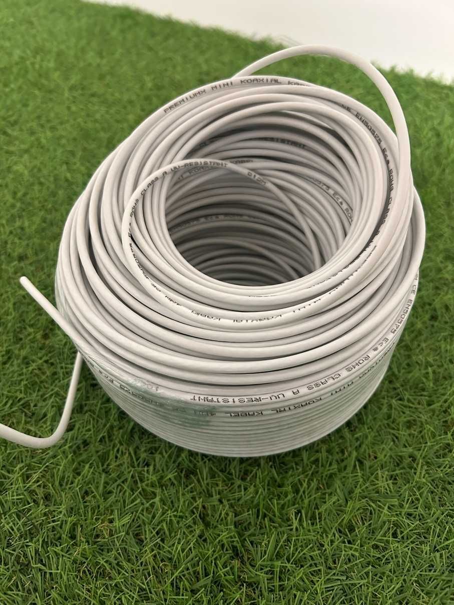 Cabo Satélite PremiumX Mini Coaxial - 80m, Branco, Extra Fino (4mm)