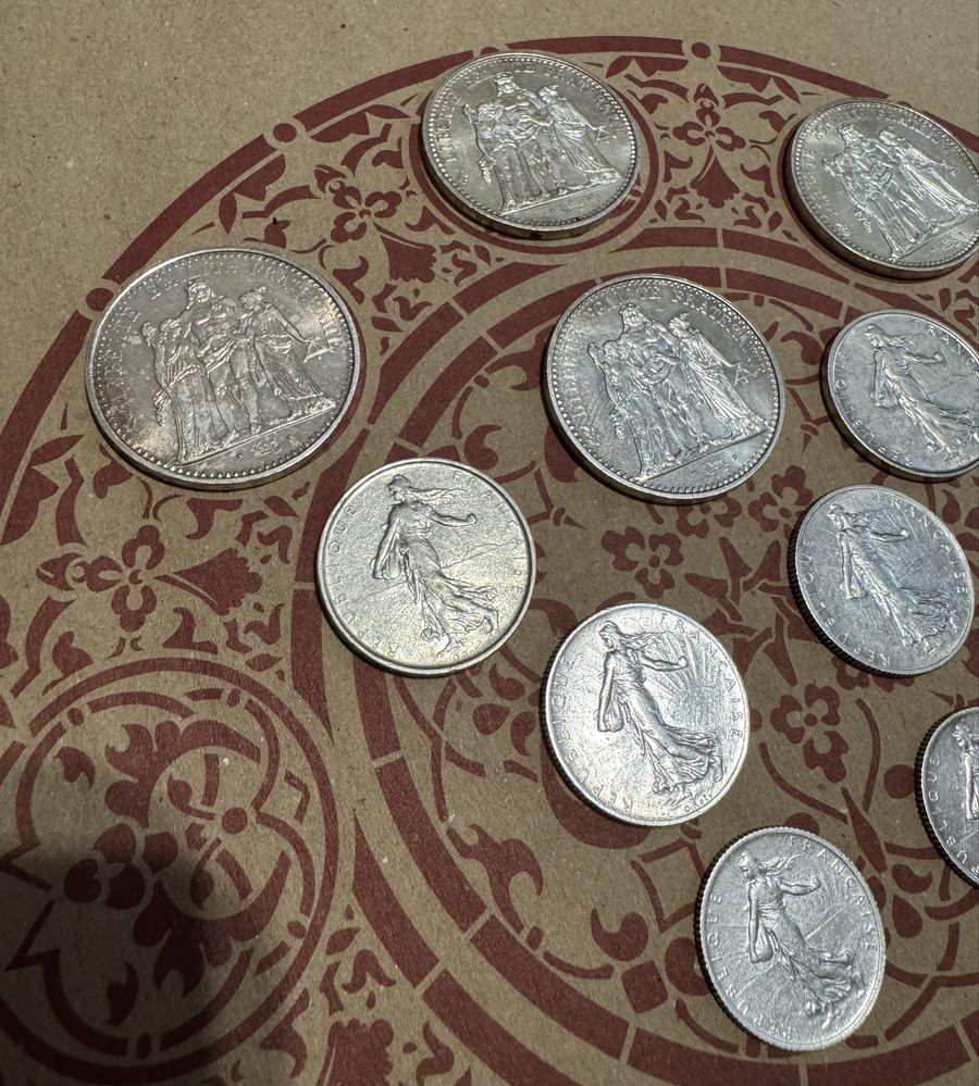 Монета серебро 1, 2, 5, 10 francs, франков, 1915-16, 1962, 1966-70
