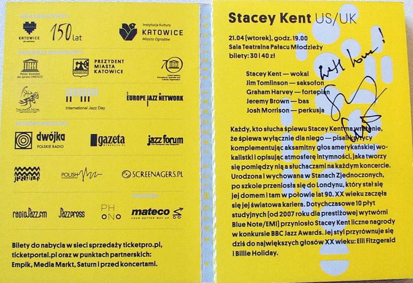 4 Jazz Art Festival Katowice - Stacey Kent AUTOGRAF
