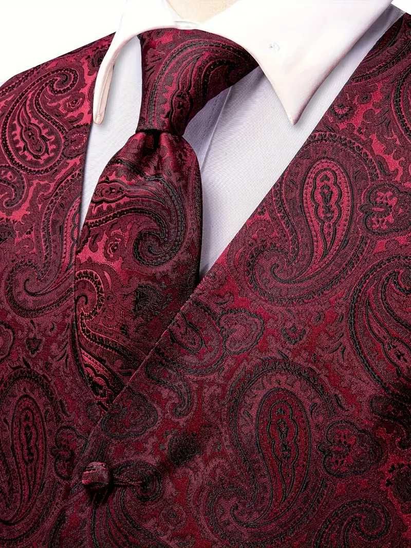 L XL Kamizelka Krawat elegancka garnituru ciemno CZERWONA z czarnym