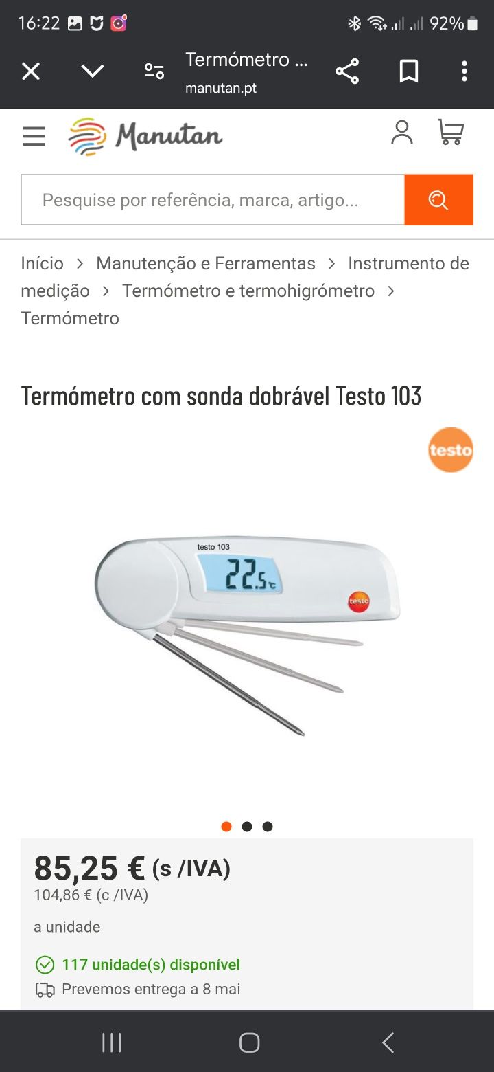 Termómetro Testo 103 com sonda dobrável NOVO NUNCA USADO