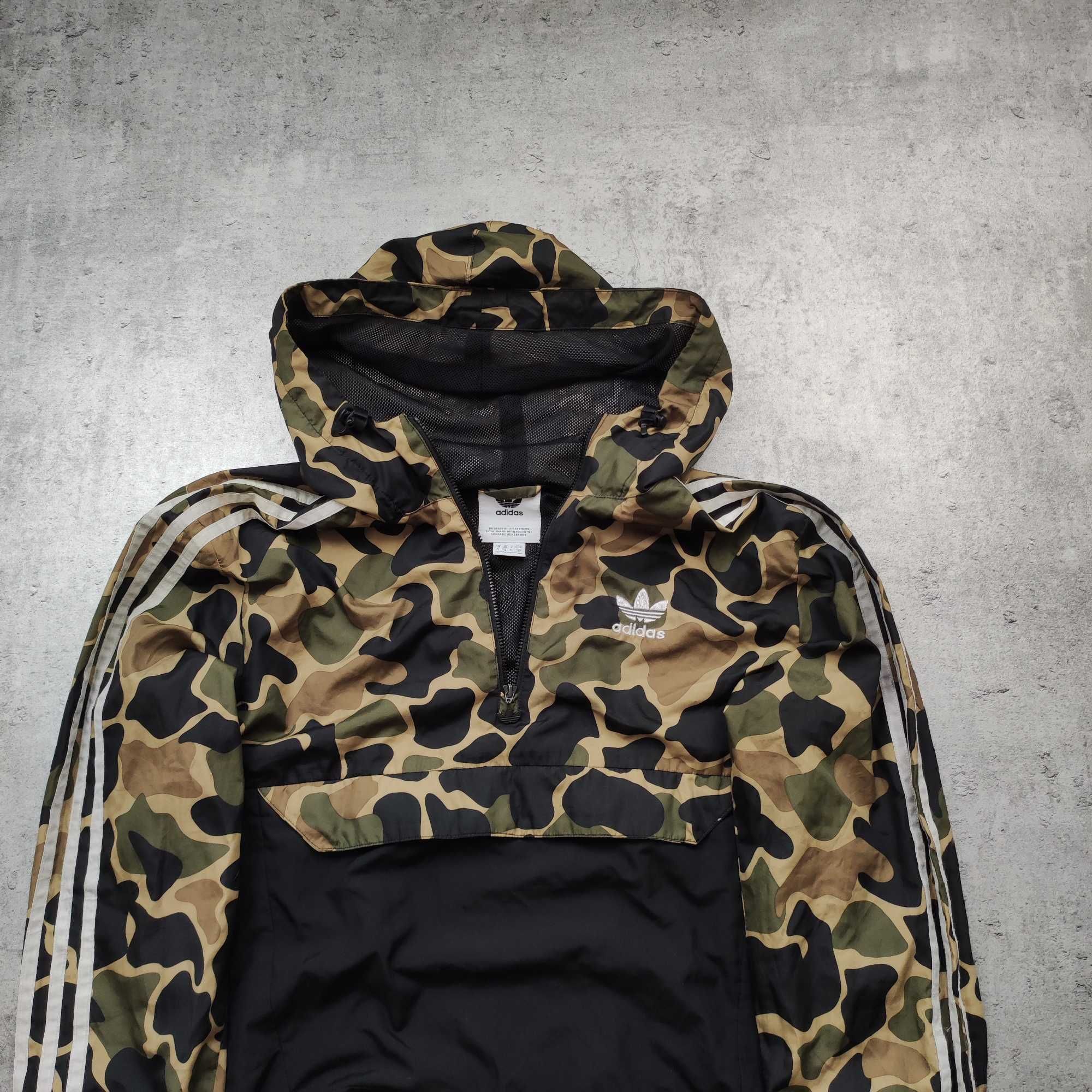 MĘSKA Kurtka Wiatrówka Folia Camo Moro Adidas Kieszonka Kangurka Logo