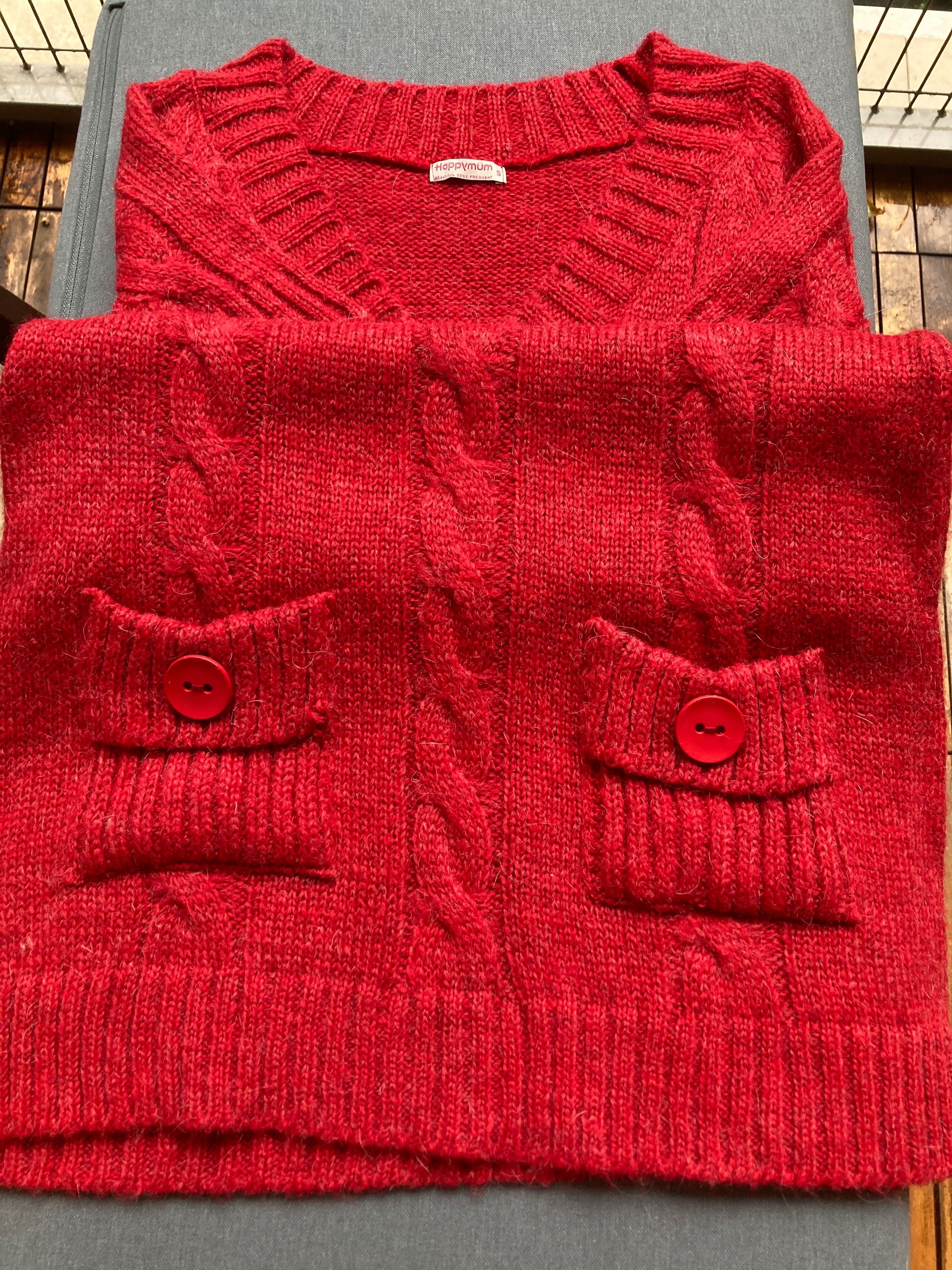 Długi sweter ciążowy Happymum S piękna perska czerwień idealny stan