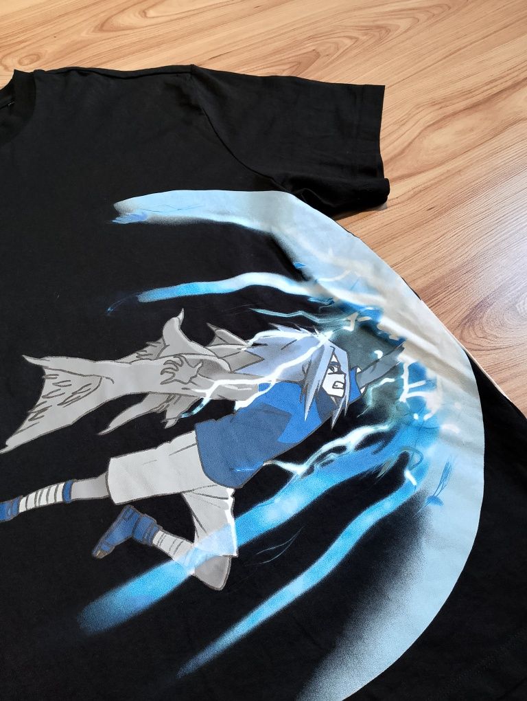 Czarna Koszulka Bershka x Naruto Sasuke vs Naruto