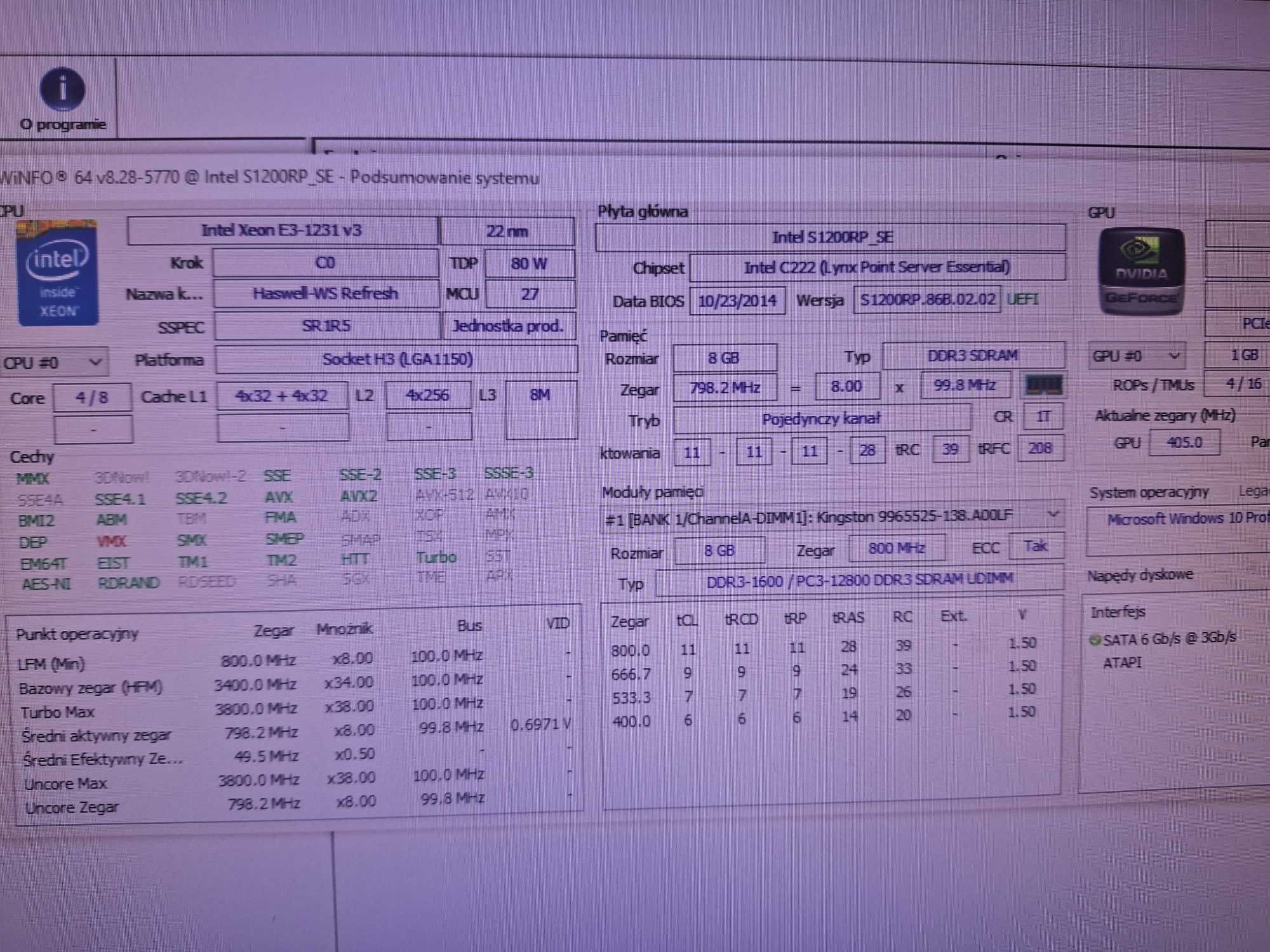 Komputer Xeon E3 1231v3 8GB Ram SSD 480GB Win 10 Chieftec