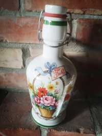 Botelka ceramiczna, zdobiona.