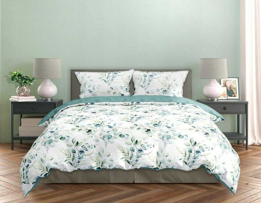 Komplet pościeli 160x200+ 2xposzewka 70x80 satyna bawełniana liście