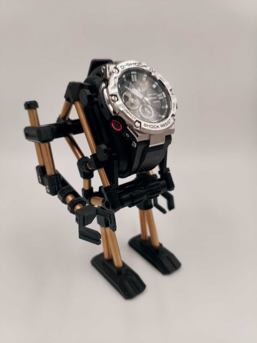 stojak / uchwyt / stand na zegarek, robot, mech, mosiądz, metal.
