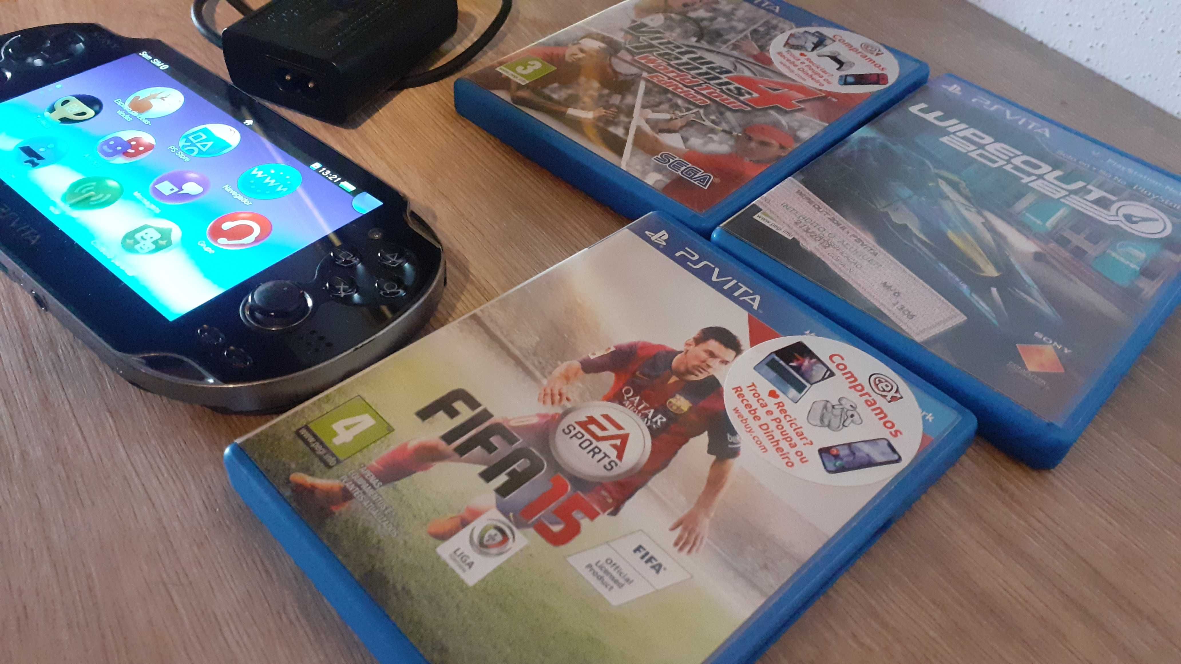 PSP Vita + 3 Jogos/Cartão de memória 8Gb/Transformador