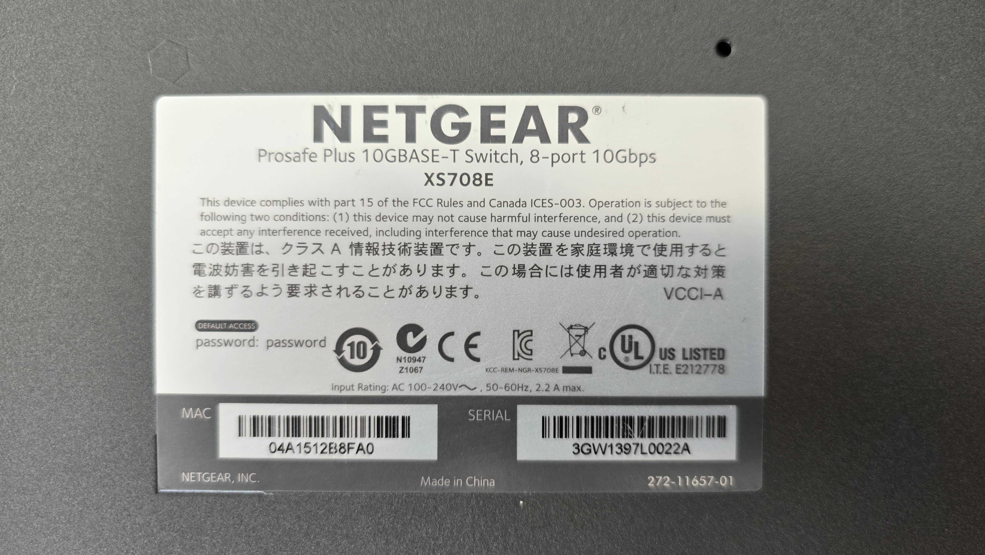 Netgear Prosafe XS708E switch 10Gbit