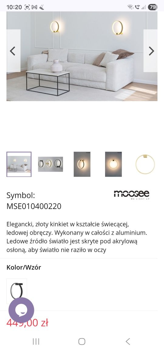 Złota lampa ścienna Moosee Circle LED