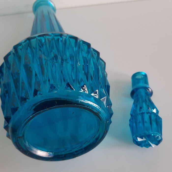 Retro Vintage Antiga Garrafa Vidro Azul Art Deco Marinha Grande