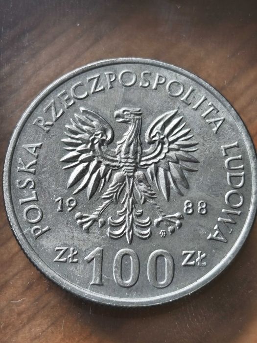 PRL, Moneta 100 zł Jadwiga 1988r. Bez znaku PROJEKTANTA! Rzadka
