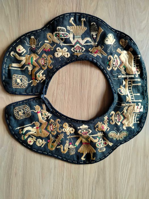 Antyczny chiński kołnierz etniczny z konca XIX wieku haftowany