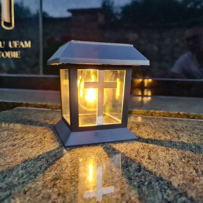 3x Znicz solarny led lampion na grób statuetka na cmentarz z krzyżem