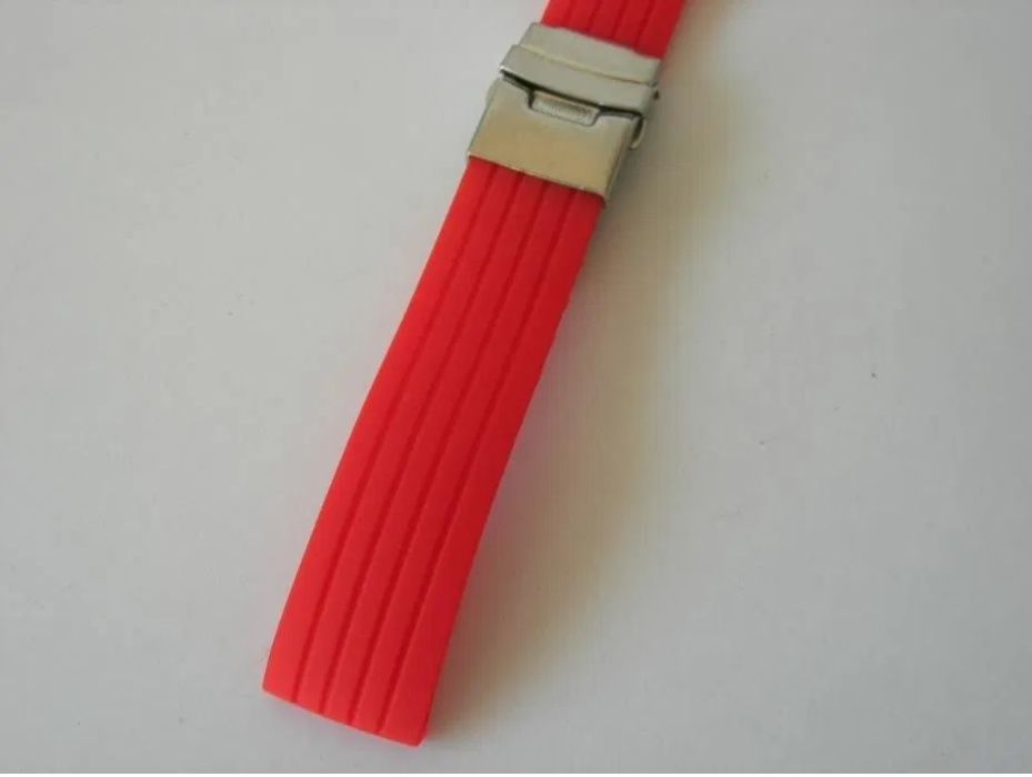 Bracelete Borracha Vermelho Fecho Báscula 20mm 22mm 24mm
