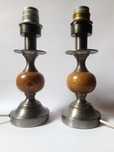 komplet dwie lampy stołowe metalowo-drewniane vintage