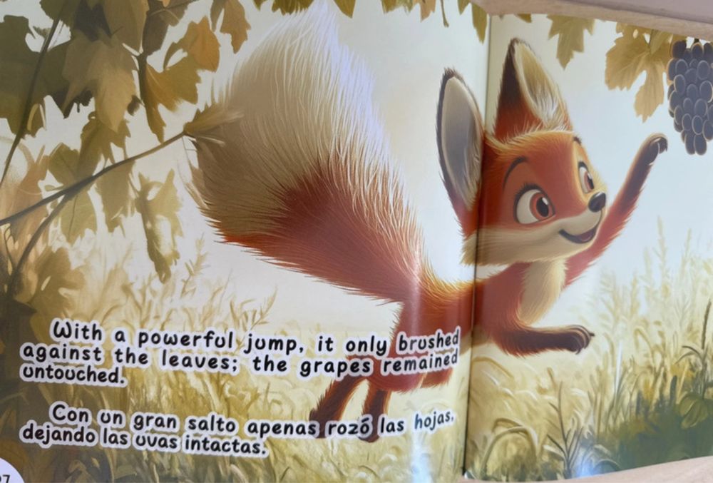 Dwujęzyczna książka- angielski, hiszpański. The fox and the grapes