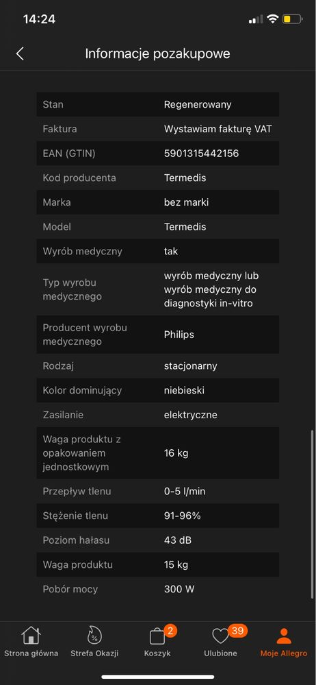 Koncentrator tlenu Philips Everflo regenerowany