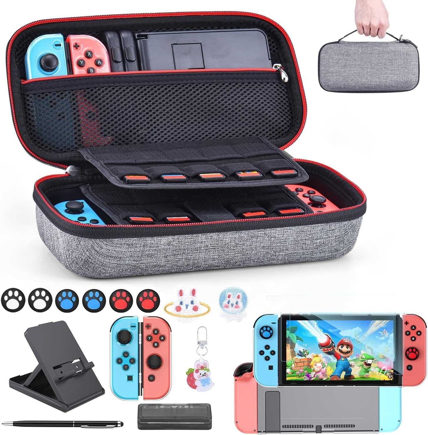 innoAura Etui + akcesoria Nintendo Switch ZESTAW stojak nakładki 16w1