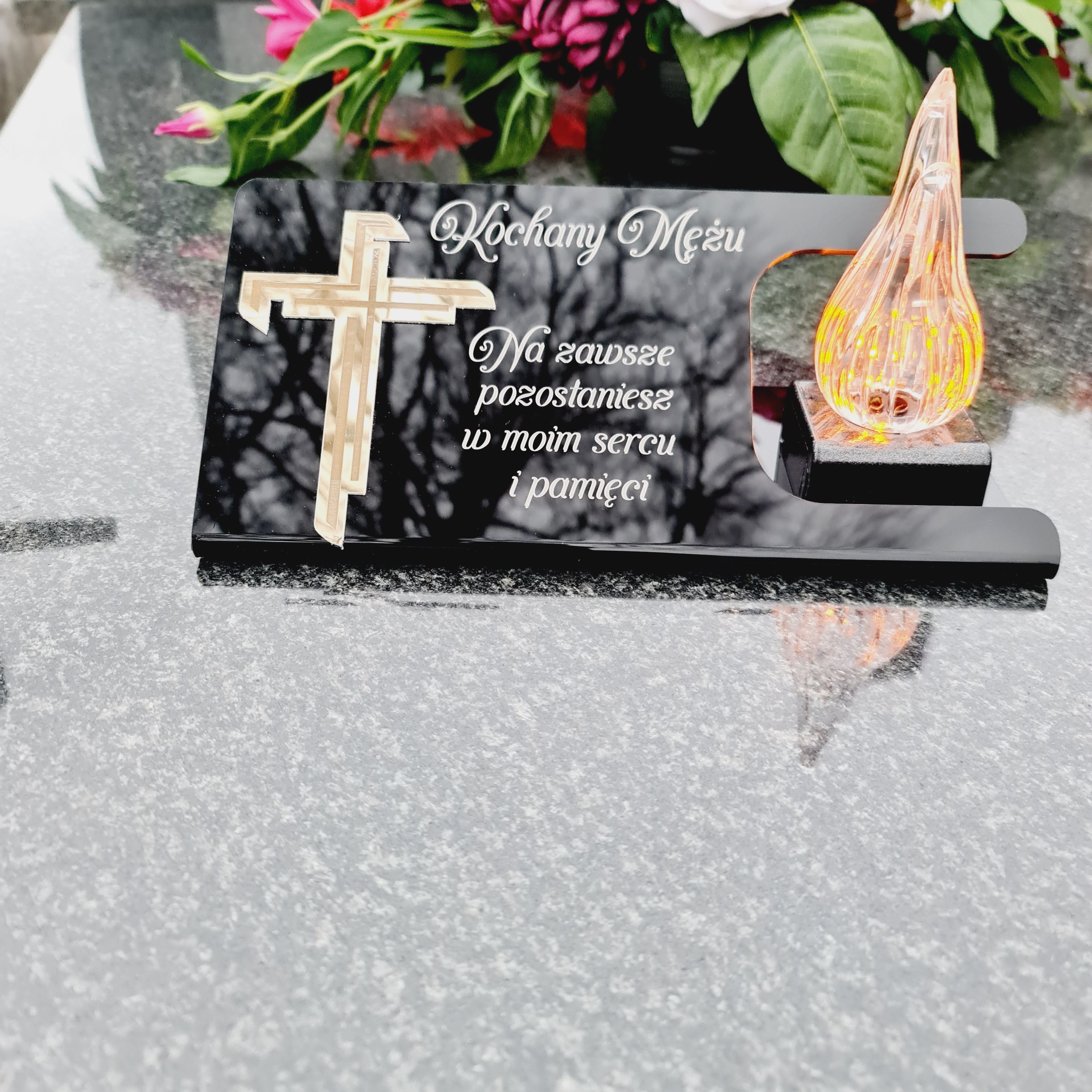 ZNICZ na grób dla MĘŻA podstawka na cmentarz LAMPKA LED