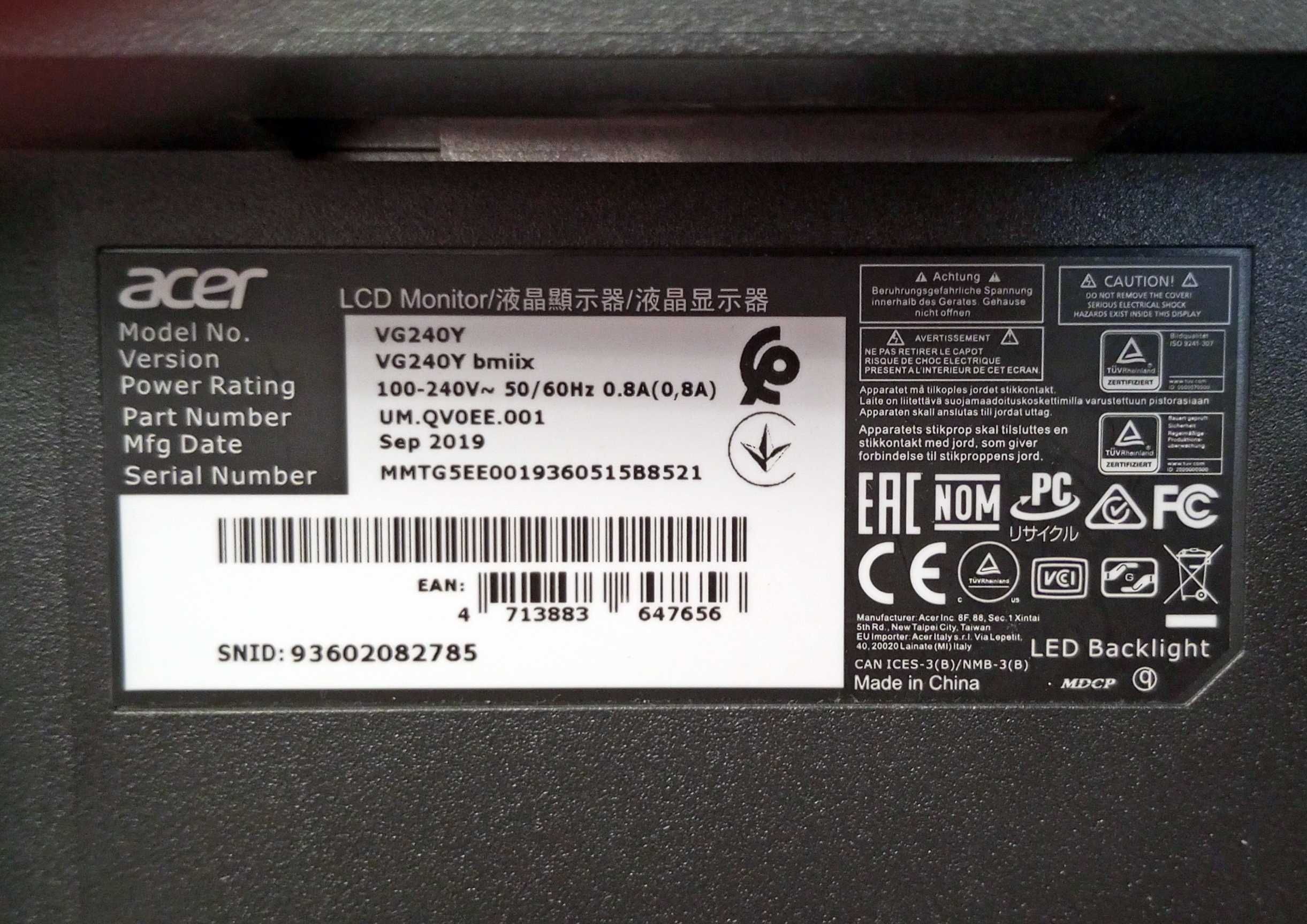 23.8" Acer Nitro VG240Ybmiix / 75 Hz / FullHD / IPS / FreeSync / 1 ms