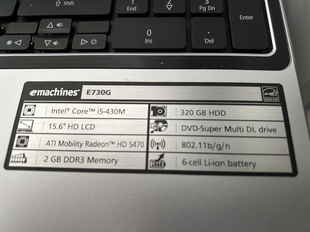 Laptop eMachines (Asus) E730G i5 2GB RAM 320GB HDD