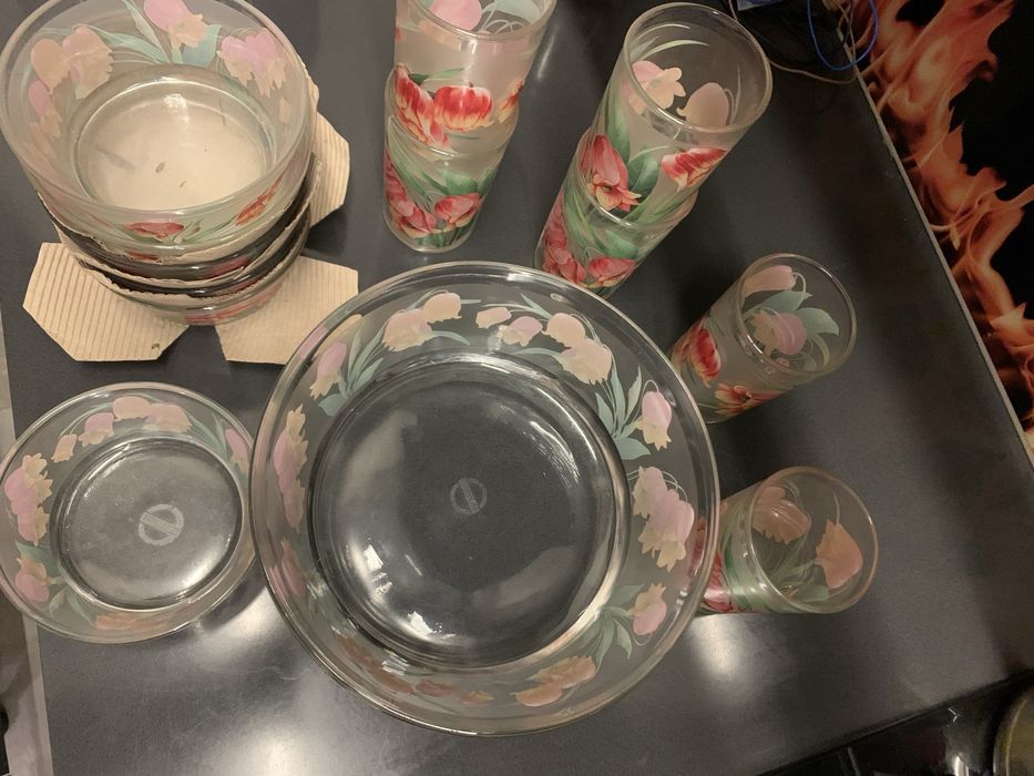 Салатник, стакани скляні в квіти pasabahce, luminarc, 1100грн