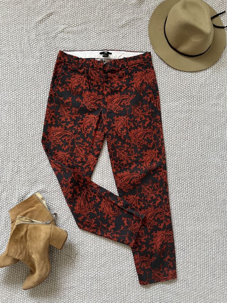 Czarne spodnie do kostek w etno wzory • H&M 36 S • boho hippie vintage