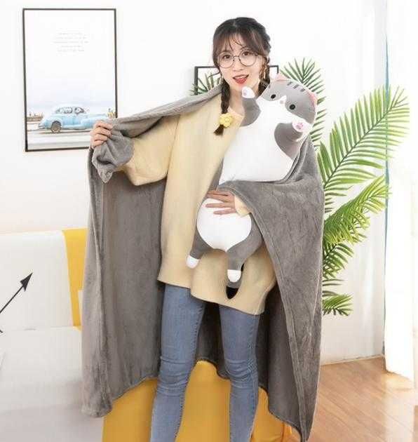 Мягкая игрушка-подушка "Кот-обнимашка" с пледом 55 см