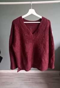Brązowy sweter damski vneck 36 38 oversizowy sweter