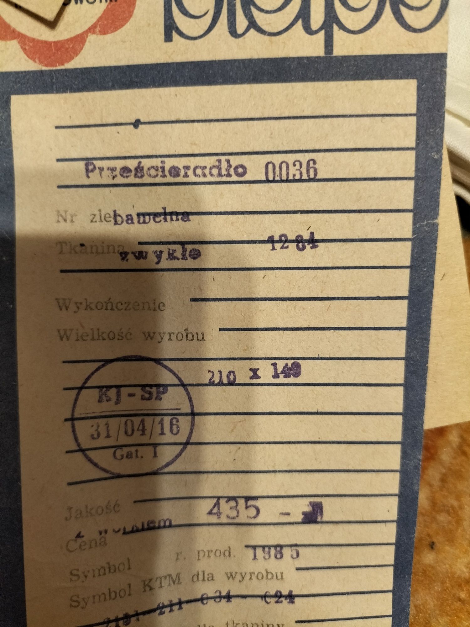 Prześcieradło nowe PRL 1985 r. unikat