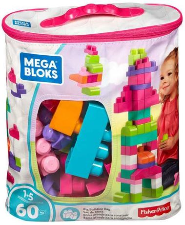 Mega Bloks Конструктор 60 деталей Розовый DCH54 Big Building Bag Pink