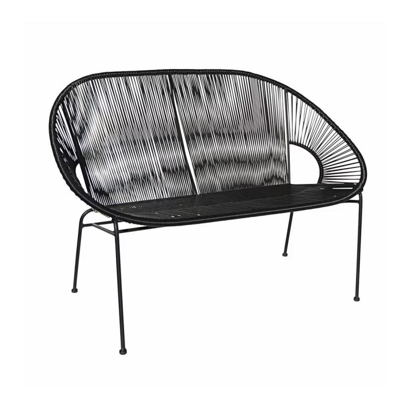 Cadeirão de Jardim de 2 Lugares em Resina e Metal Preto