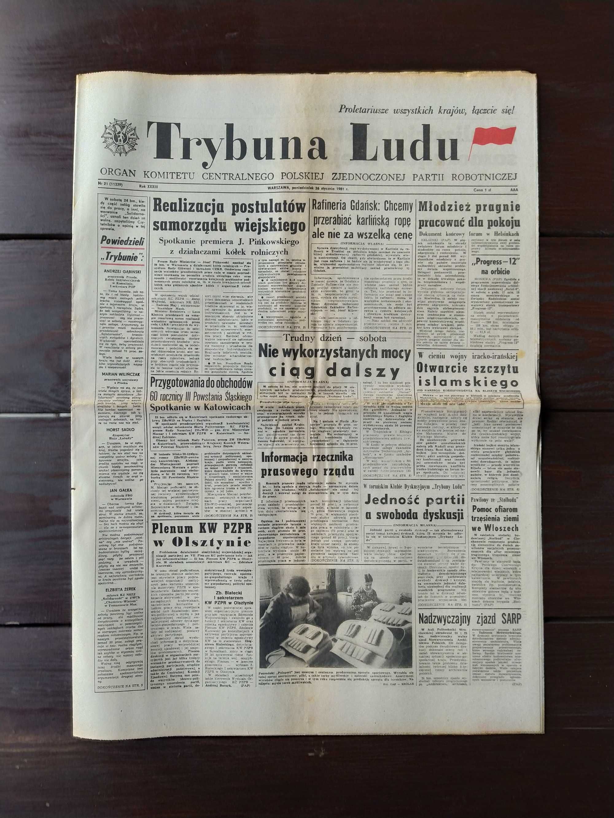 Gazeta TRYBUNA LUDU Nr 21 (11339), 26 I 1981r. PRL