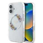 Etui Guess IML Flowers Wreath MagSafe na iPhone 16 Plus - przezroczyst