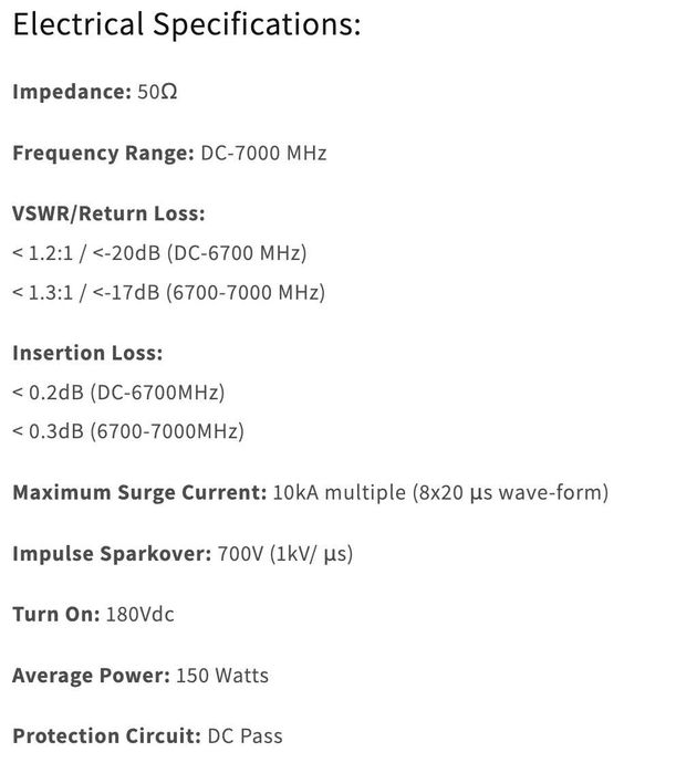 Lighting Arrester 0-6G N Male to N Female / Surge Protector
